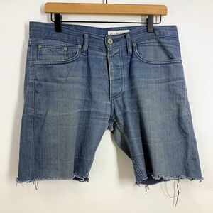 GUSTIN Men's Blue Denim Raw Finish Slim Fit Cut Off‎ Jean Shorts Size 34